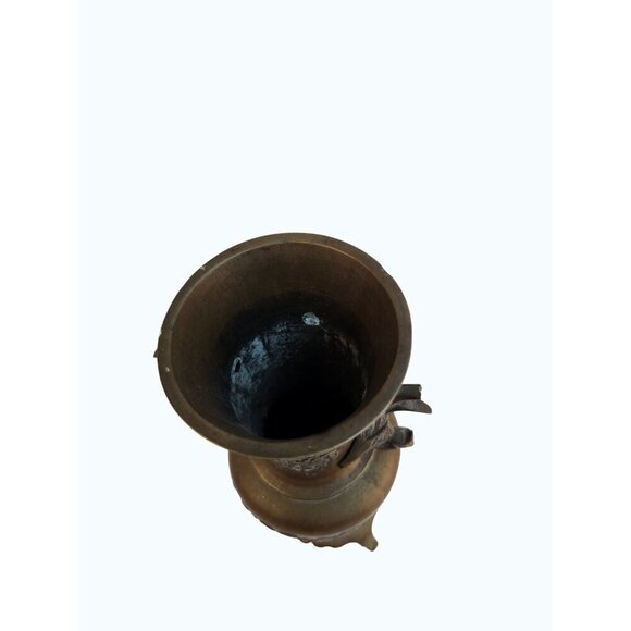 Antique Bronze Vase 19th Century Chinese Peacock Handled Altar Vases 9.5 Tall - Picture 9 of 12